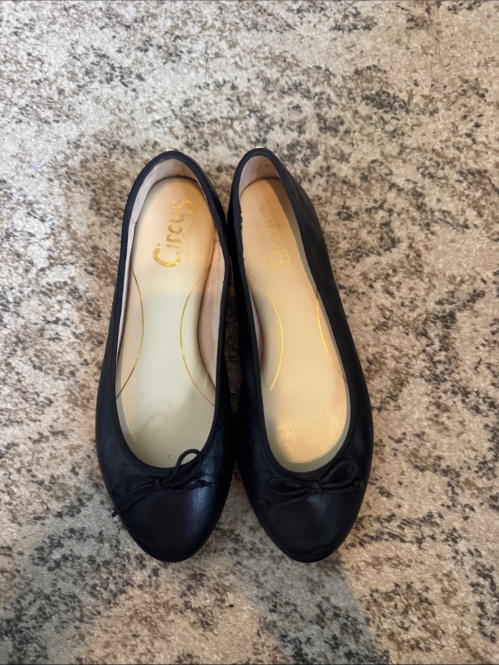 Circus by Sam Edelman Women's Black Leather Ballet Flats with Bow
